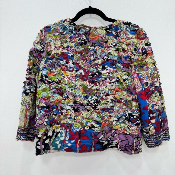 Indikka Mixed Print Open Front quilted Jacket Artsy Novelty Retro Sz Medium - Picture 2 of 6